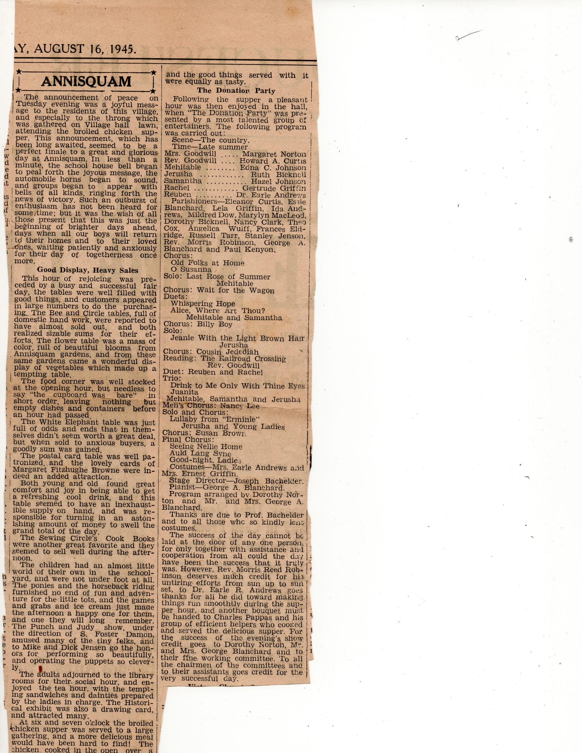 Newspaper clipping - 1945